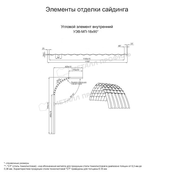 Угловой элемент внутренний УЭВ-МП-18х90° (PURMAN-20-8017-0.5) продажа в Перми, по цене 3515 ₽.